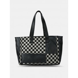 Vintage Delicate Printing Patchwork Handbag Faux Leather Large Capacity Tote Shopping Bag
