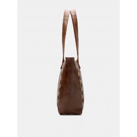 Vintage Delicate Printing Patchwork Handbag Faux Leather Large Capacity Tote Shopping Bag