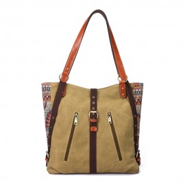 Brenice National Canvas Handbags Vintage Flower Shoulder Bags Multifuntion Backpack