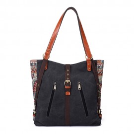 Brenice National Canvas Handbags Vintage Flower Shoulder Bags Multifuntion Backpack
