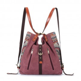 Brenice National Canvas Handbags Vintage Flower Shoulder Bags Multifuntion Backpack