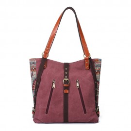 Brenice National Canvas Handbags Vintage Flower Shoulder Bags Multifuntion Backpack