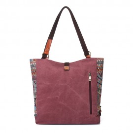 Brenice National Canvas Handbags Vintage Flower Shoulder Bags Multifuntion Backpack