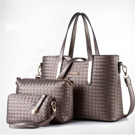 Women 3 PCS Vintage PU Leather Shoulder Bag Handbag Clutch Bag
