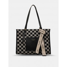 Vintage 2 PCS Lattice Pattern Bowknot Handbag Faux Leather Large Capacity Shoulder Bag Weekend Bag