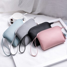 Women Pure Color PU Leather 5.5inch Phone Bag Coin Bag Card Holder Purse