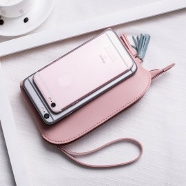 Women Pure Color PU Leather 5.5inch Phone Bag Coin Bag Card Holder Purse