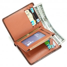 Women RFID 10 Card Holder Vintage Oil Leather Short Wallet Coin Purse