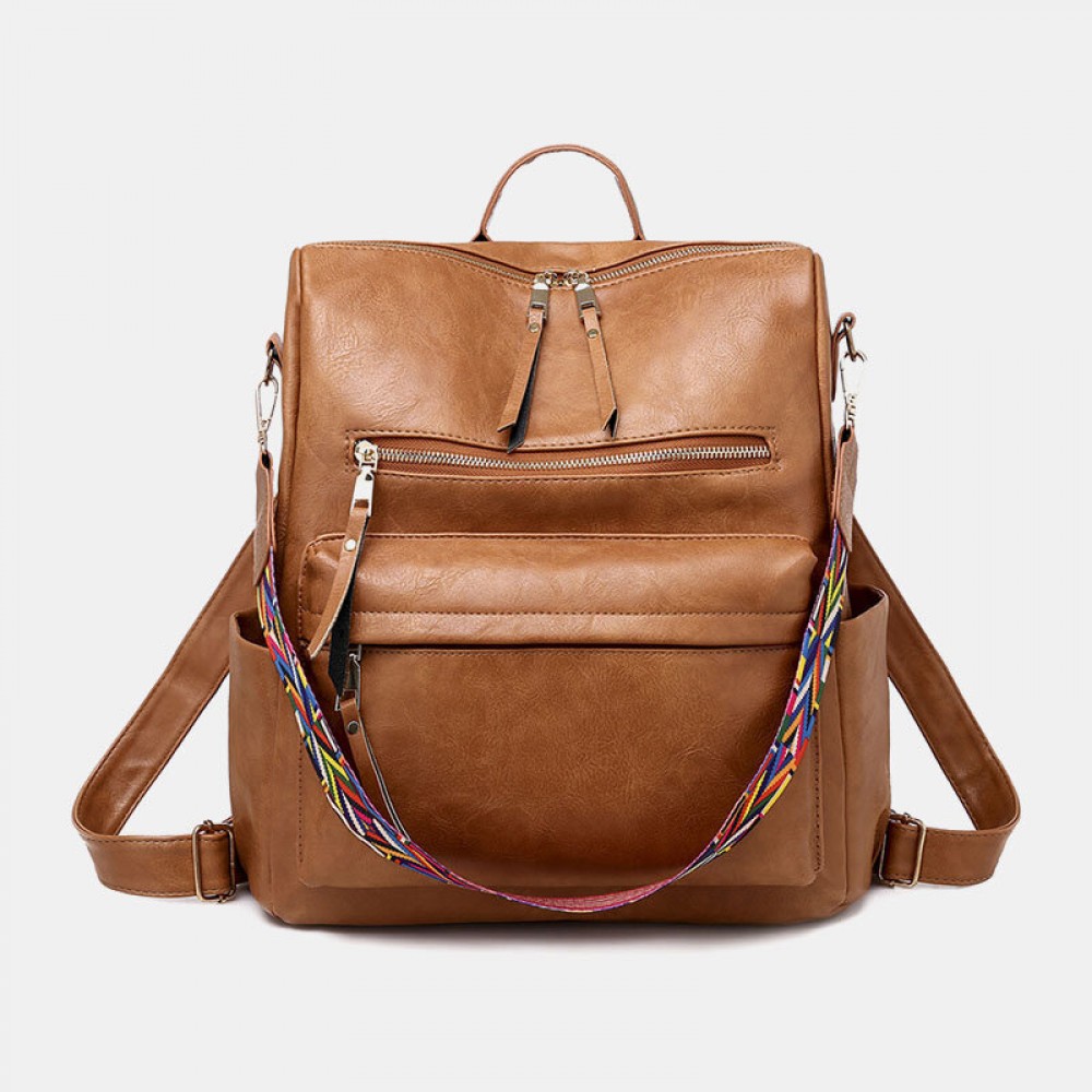 Women Faux Leather Solid Shoulder Bag Backpack Women Faux Leather Solid Shoulder Bag Backpack