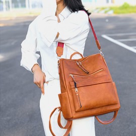 Women Faux Leather Solid Shoulder Bag Backpack