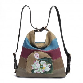 Brenice National Shoulder Bags Multifunction Canvas Striped Backpack