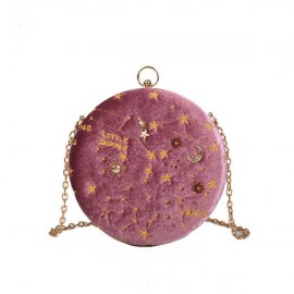 Women Round Clip Embossed Crossbody Bag Chain PU Leather Shoulder Bag