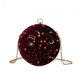 Women Round Clip Embossed Crossbody Bag Chain PU Leather Shoulder Bag