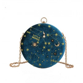 Women Round Clip Embossed Crossbody Bag Chain PU Leather Shoulder Bag