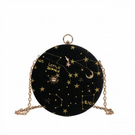 Women Round Clip Embossed Crossbody Bag Chain PU Leather Shoulder Bag