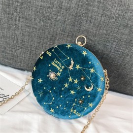 Women Round Clip Embossed Crossbody Bag Chain PU Leather Shoulder Bag