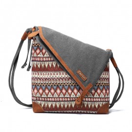 Brenice National Printing Canvas Shoulder Bags Vintage Bohemia Button Crossbody Bags