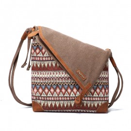 Brenice National Printing Canvas Shoulder Bags Vintage Bohemia Button Crossbody Bags