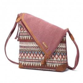 Brenice National Printing Canvas Shoulder Bags Vintage Bohemia Button Crossbody Bags