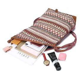 Brenice National Printing Canvas Shoulder Bags Vintage Bohemia Button Crossbody Bags